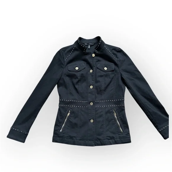 White House Black Market Studded Denim Blazer, Size 6 - Picture 2 of 8